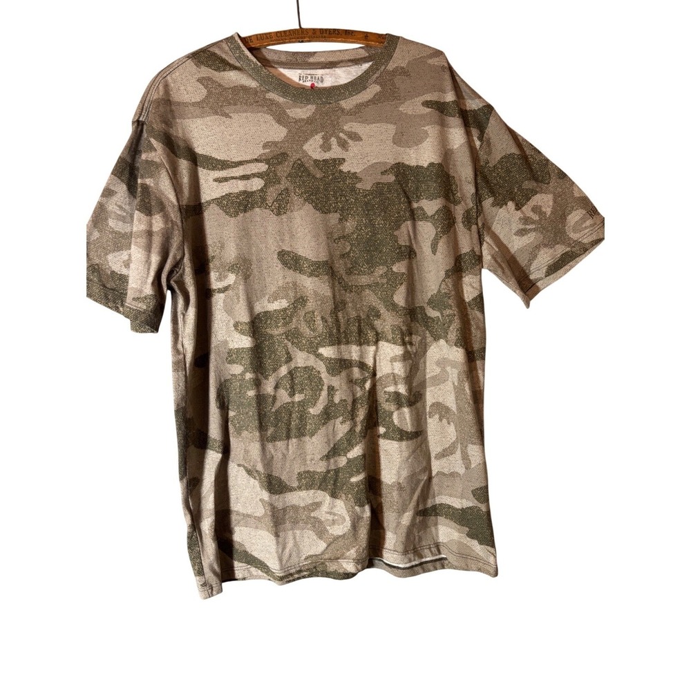 RedHead‎ Mens L Camo Short Sleeve T-Shirt Green Tan Cotton Blend Hunting Outdoor
